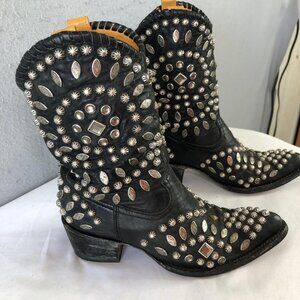 Old Gringo Boots Womens Size 6.5 Black Studded Leather Western Cowboy Short